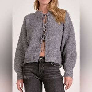 Elan Tie Front Cardigan in Grey Xs